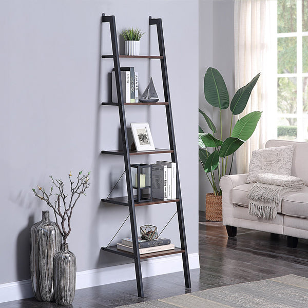  Elegant 5-Tier Ladder Shelf in Walnut