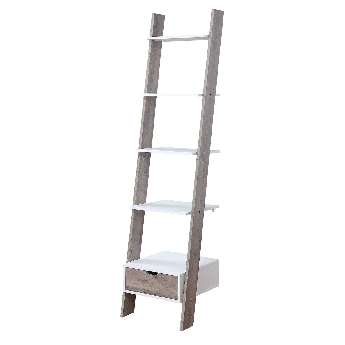 5 Tier Ladder Shelf White & Grey Oak Elegance