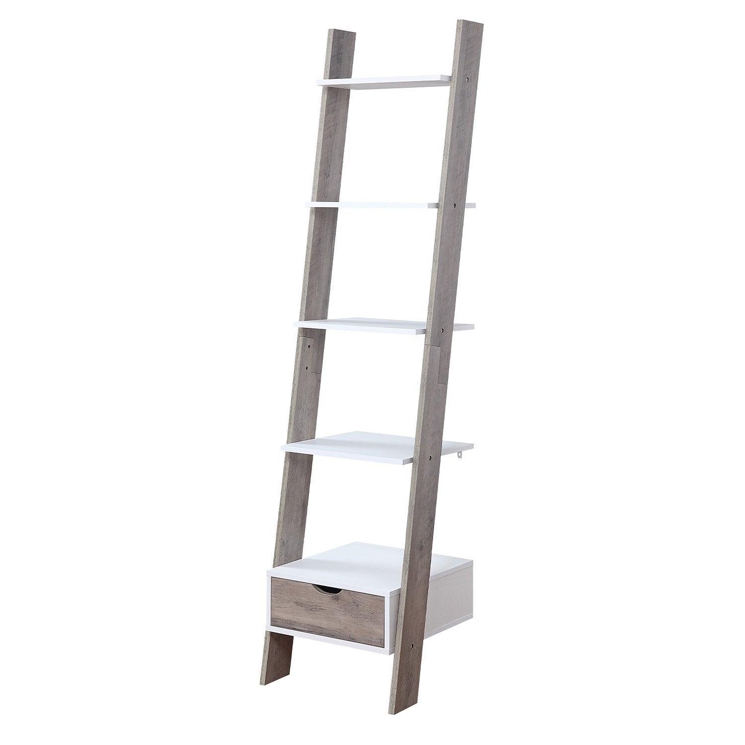 5 Tier Ladder Shelf White & Grey Oak Elegance