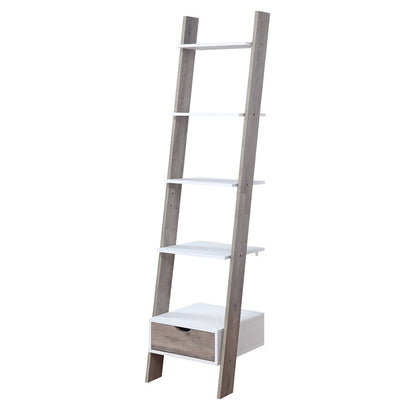 5 Tier Ladder Shelf White & Grey Oak Elegance