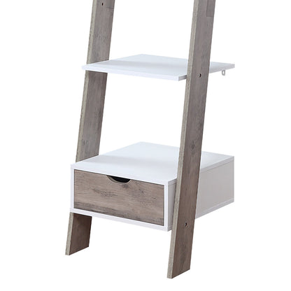 5 Tier Ladder Shelf White & Grey Oak Elegance
