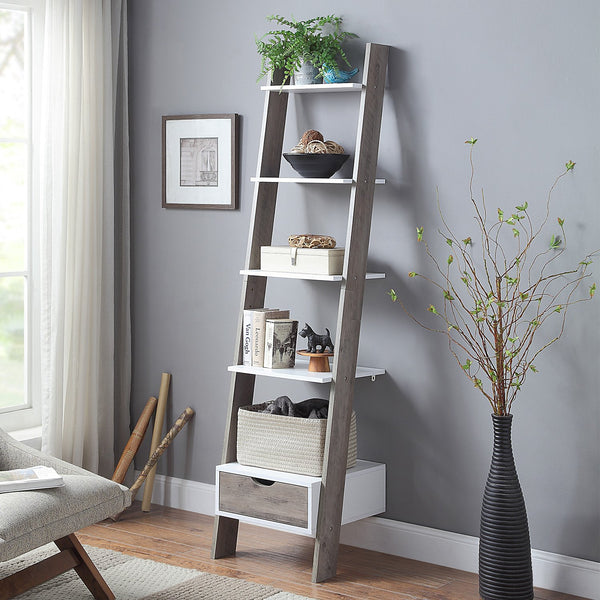  5 Tier Ladder Shelf White & Grey Oak Elegance