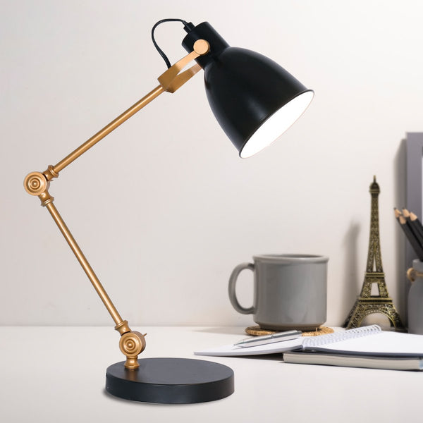  Elegance Illuminated Adjustable Black and Gold Metal Table Lamp