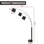 3-Light Arc Floor Lamp Adjustable Black 3 Shades