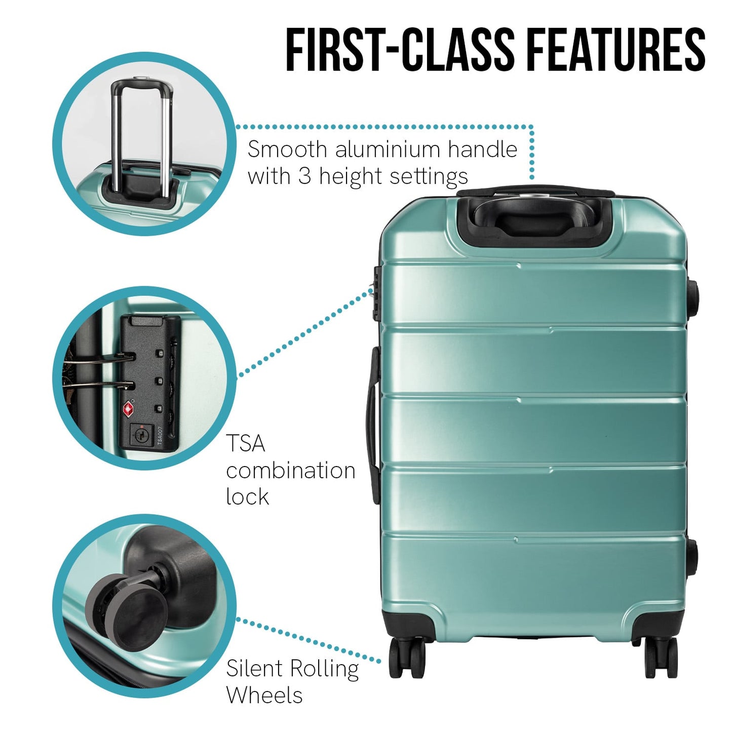 Hard Shell Suitcase Electric Teal 44x27x66cm