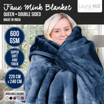 600GSM Large Double-Sided Mink Blanket- Navy