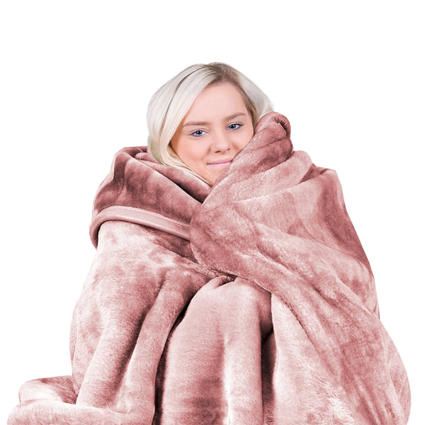  Hill 600-GSM Mink Blanket Queen Double-Sided Soft Plush Faux Throw Wine Pink