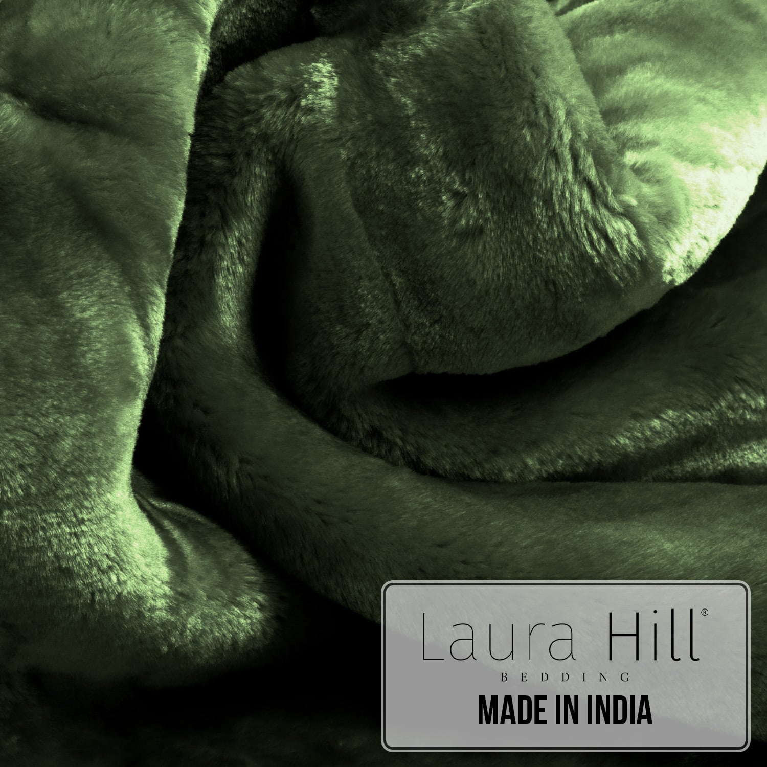 Hill 800-GSM Mink Blanket Queen Double-Sided Soft Plush Faux Throw Green
