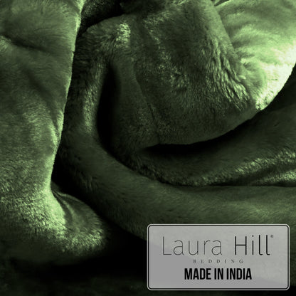 Hill 800-GSM Mink Blanket Queen Double-Sided Soft Plush Faux Throw Green