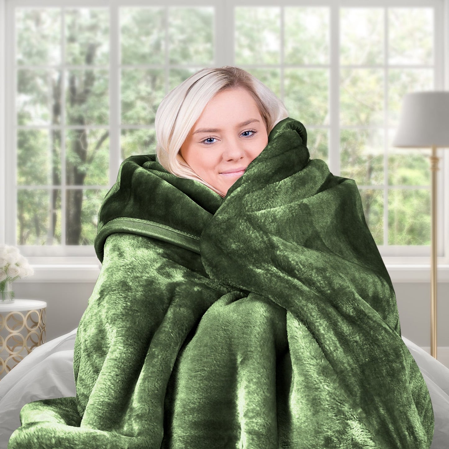 Hill 800-GSM Mink Blanket Queen Double-Sided Soft Plush Faux Throw Green