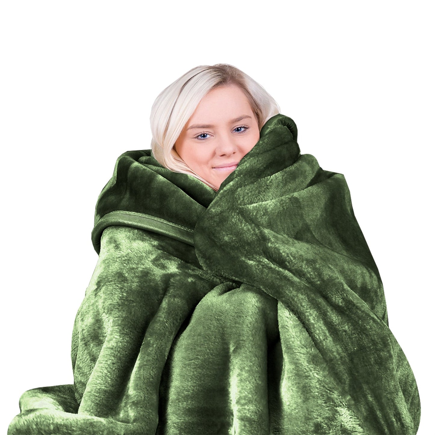 Hill 800-GSM Mink Blanket Queen Double-Sided Soft Plush Faux Throw Green