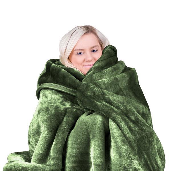  Hill 800-GSM Mink Blanket Queen Double-Sided Soft Plush Faux Throw Green