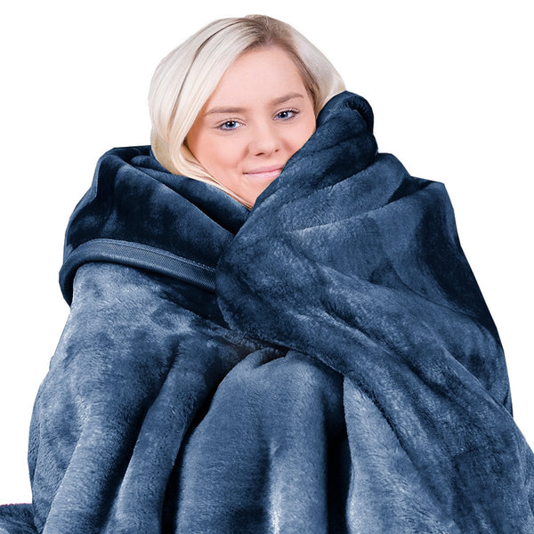  800GSM Heavy Double-Sided Queen Mink Blanket - Pink/Navy Blue