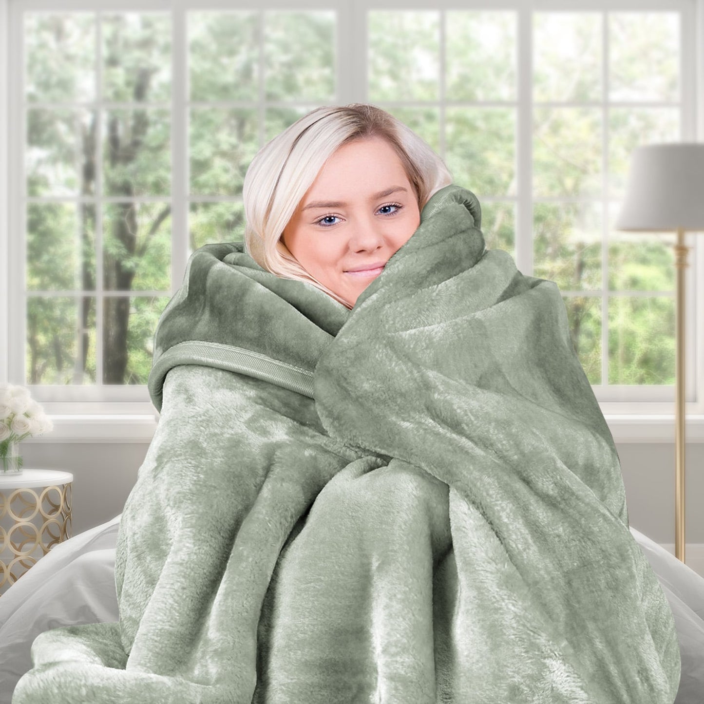 Hill 800-GSM Mink Blanket Queen Double-Sided Soft Plush Faux Throw Sage