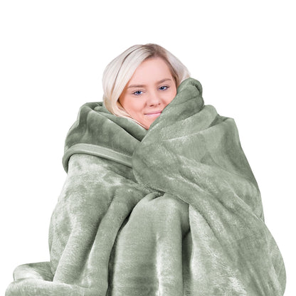 Hill 800-GSM Mink Blanket Queen Double-Sided Soft Plush Faux Throw Sage