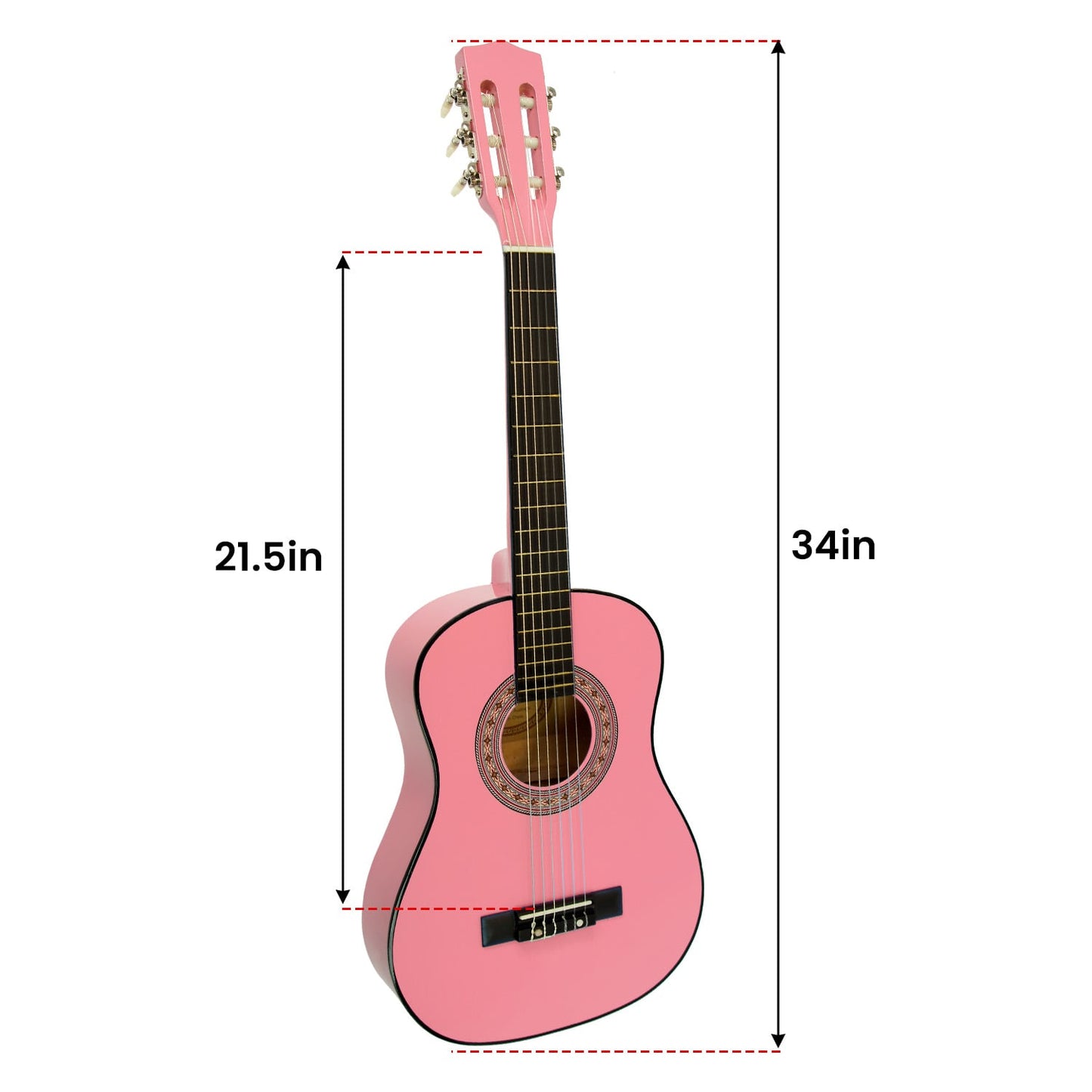 34in Pink Acoustic Childrens Wooden Guitar Beginner Music Instrument
