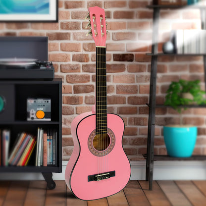 34in Pink Acoustic Childrens Wooden Guitar Beginner Music Instrument