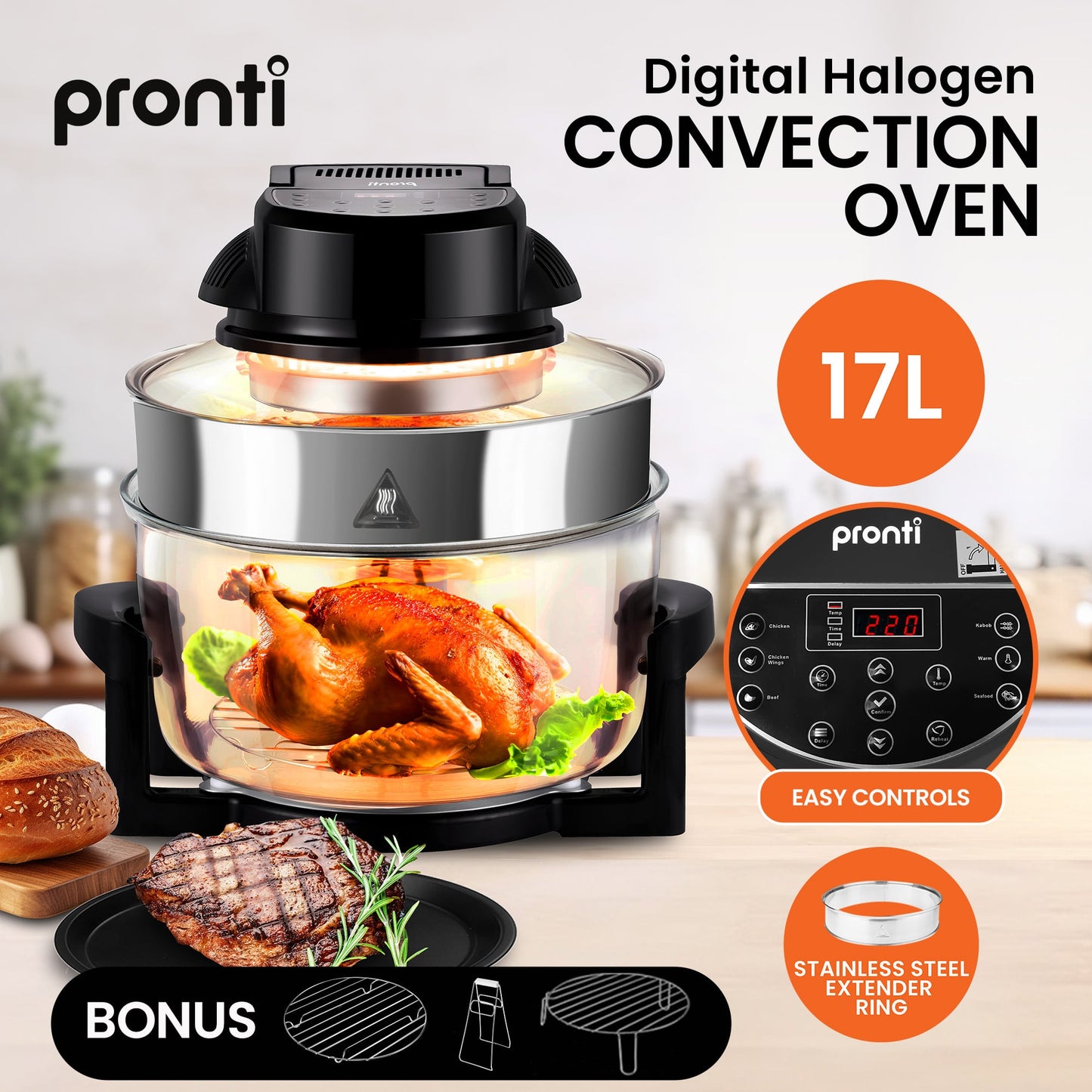 17L Digital Family Turbo Convection Oven Broiler Cooker Electric Black