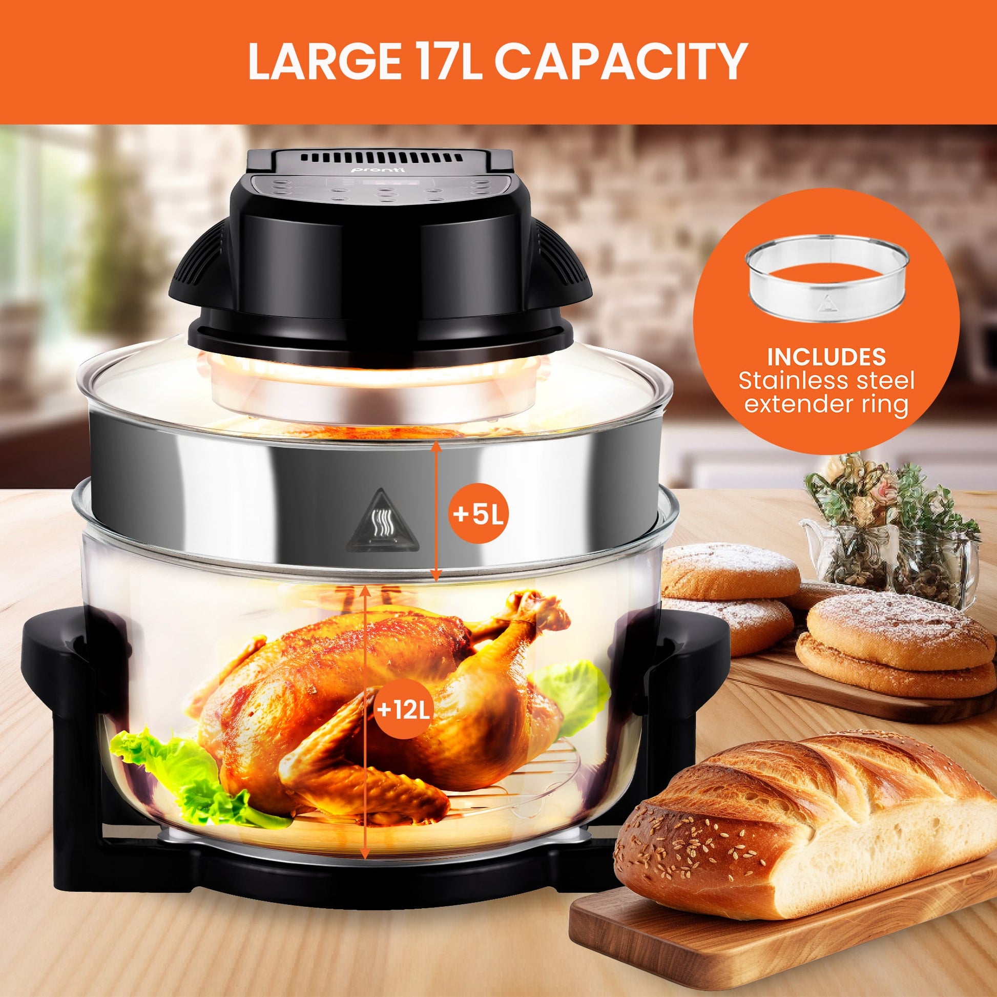 17L Digital Family Turbo Convection Oven Broiler Cooker Electric Black