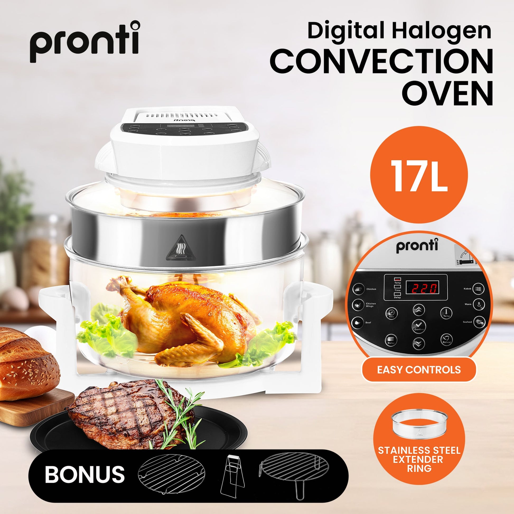 17L Digital Family Turbo Convection Oven Broiler Cooker Electric White