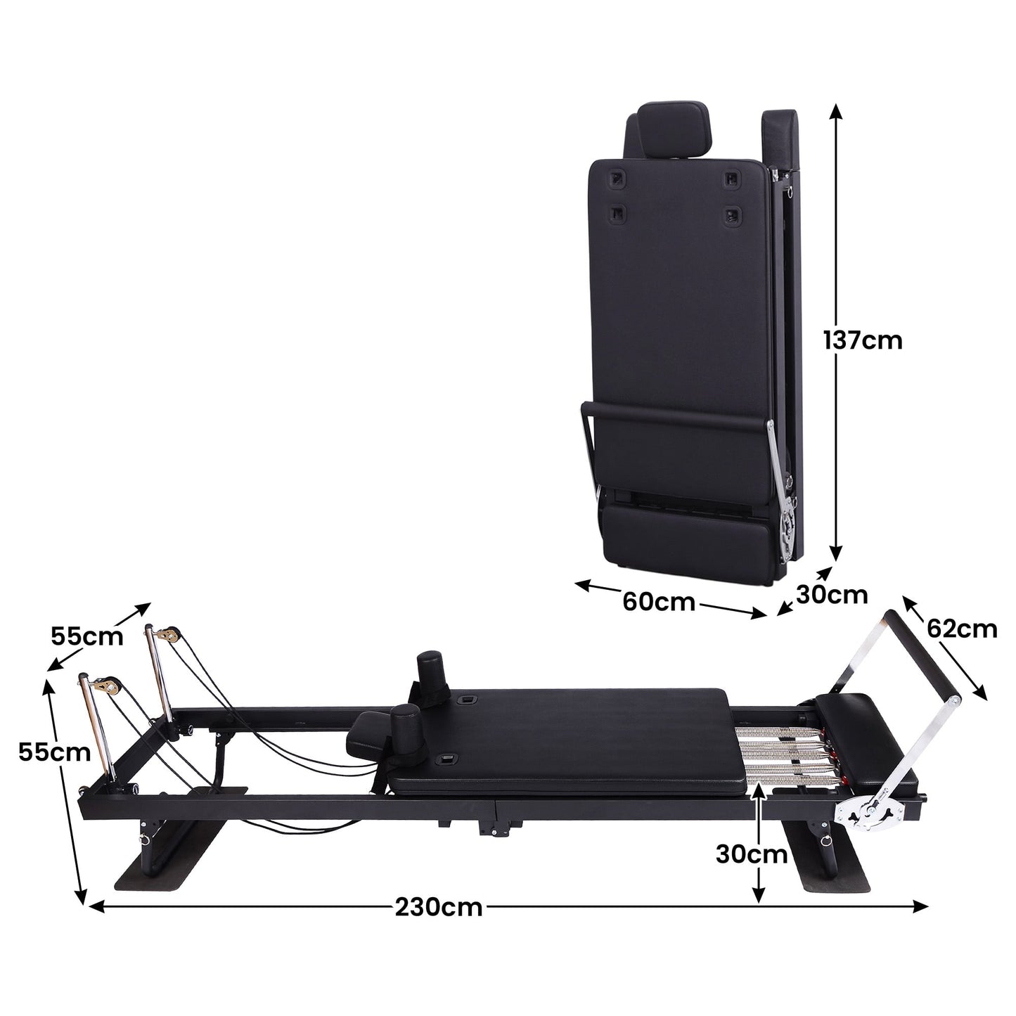 Pilates Reformer Steel Foldable 232x62x58.5cm