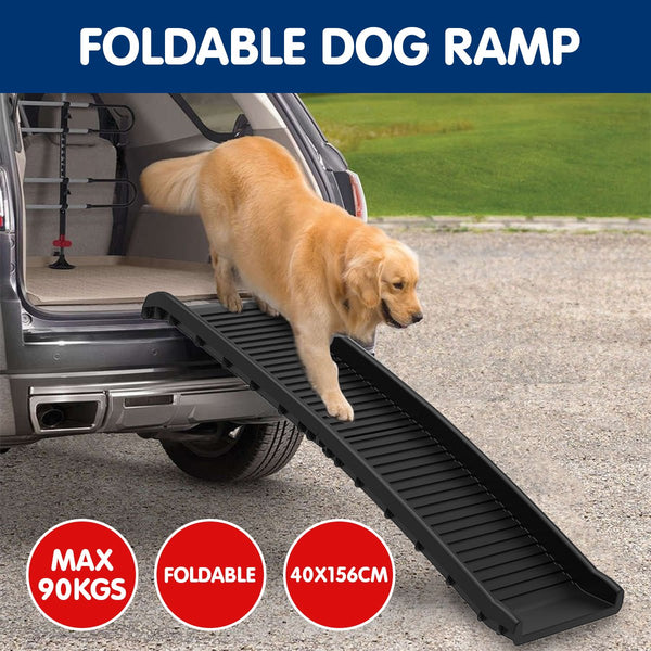  Foldable Car Dog Ramp Vehicle Ladder Step Stairs - Black