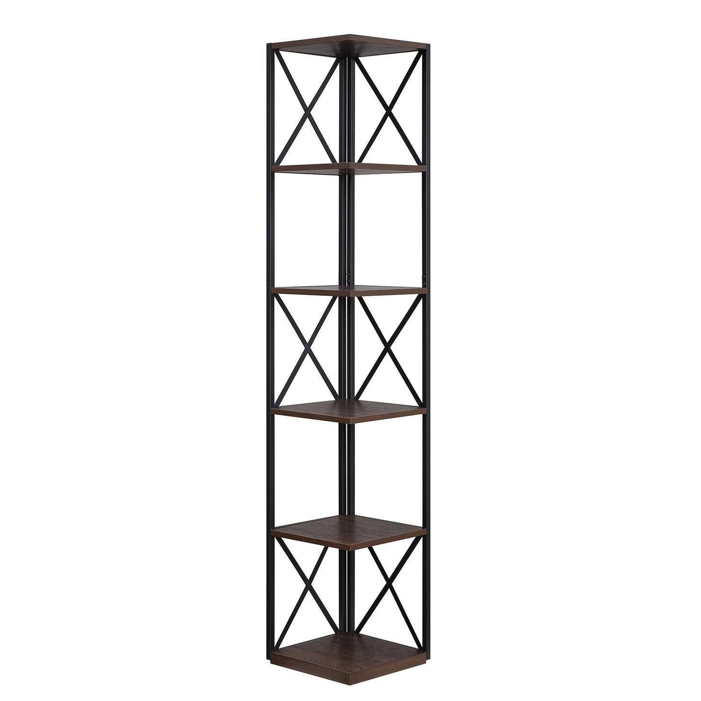 Nora 5-Tier Corner Bookshelf - Walnut/Black