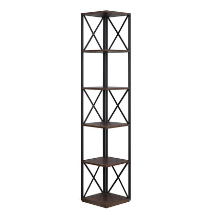 Nora 5-Tier Corner Bookshelf - Walnut/Black