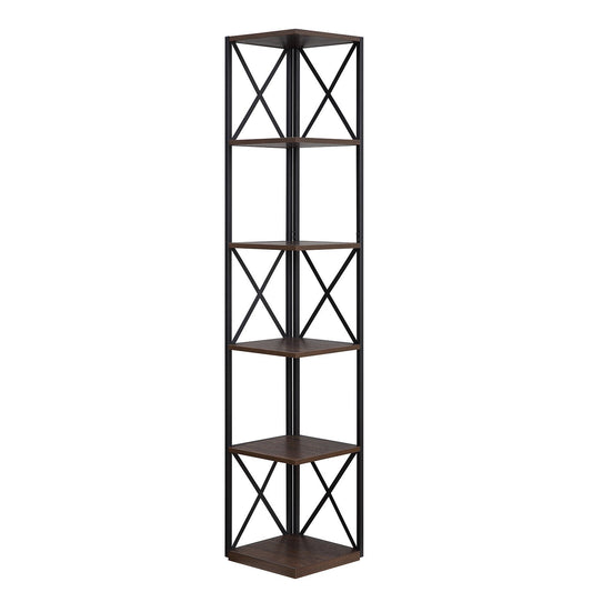 Nora 5-Tier Corner Bookshelf - Walnut/Black