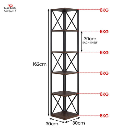 Nora 5-Tier Corner Bookshelf - Walnut/Black