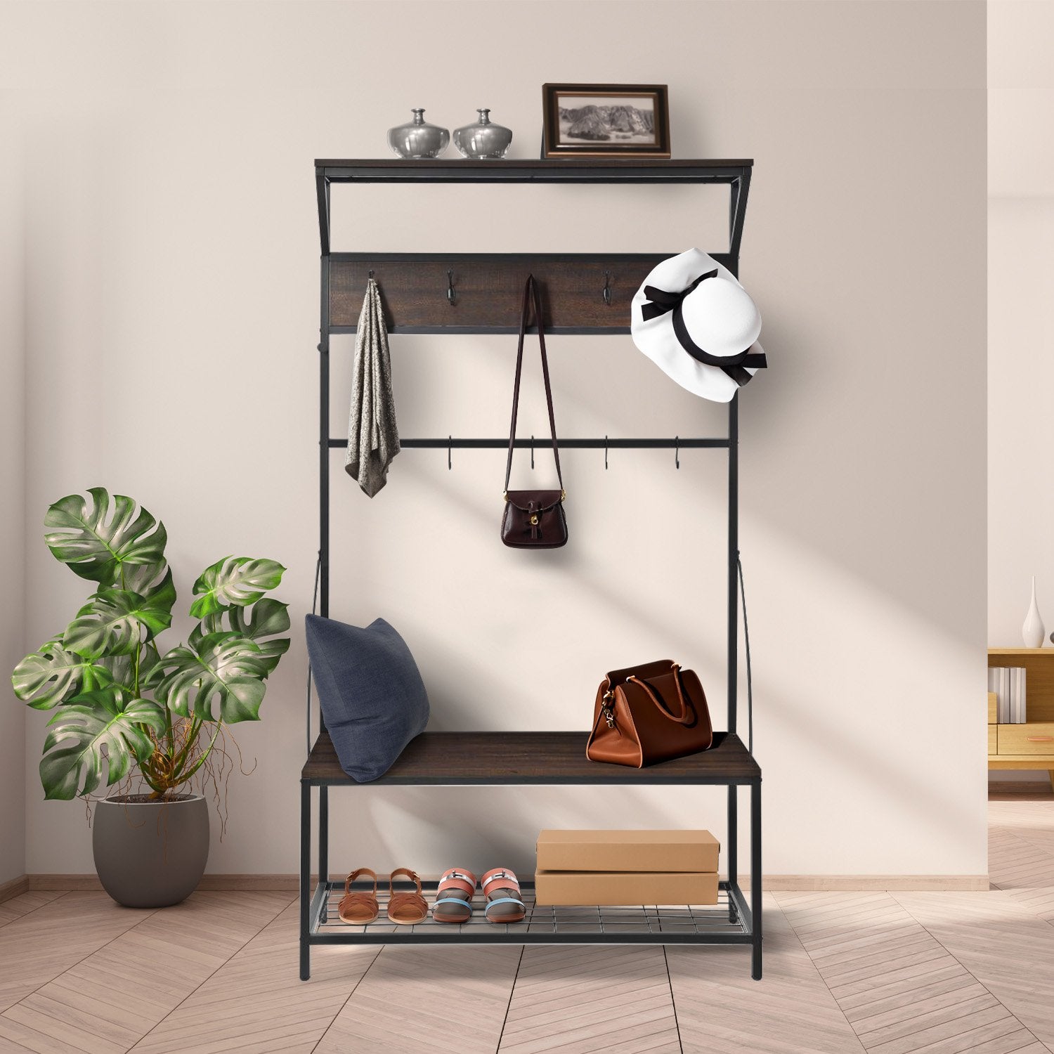 4-in-1 Hall Tree Entryway Coat Rack