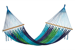 Queen Size Outdoor Cotton Mexican Resort Hammock No Fringe in Oceanica Colour