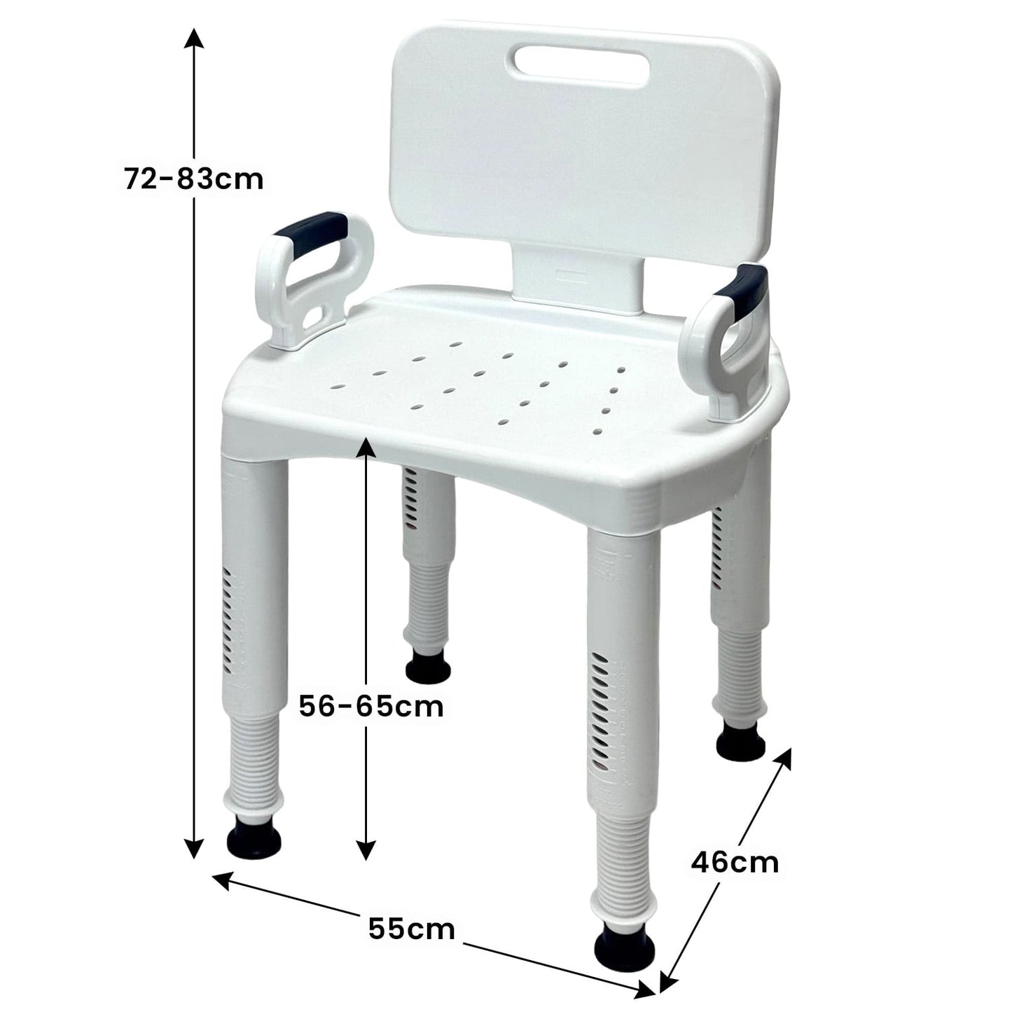 Premium Adjustable Shower Chair with Armrests 158kg Heavy-Duty Capacity