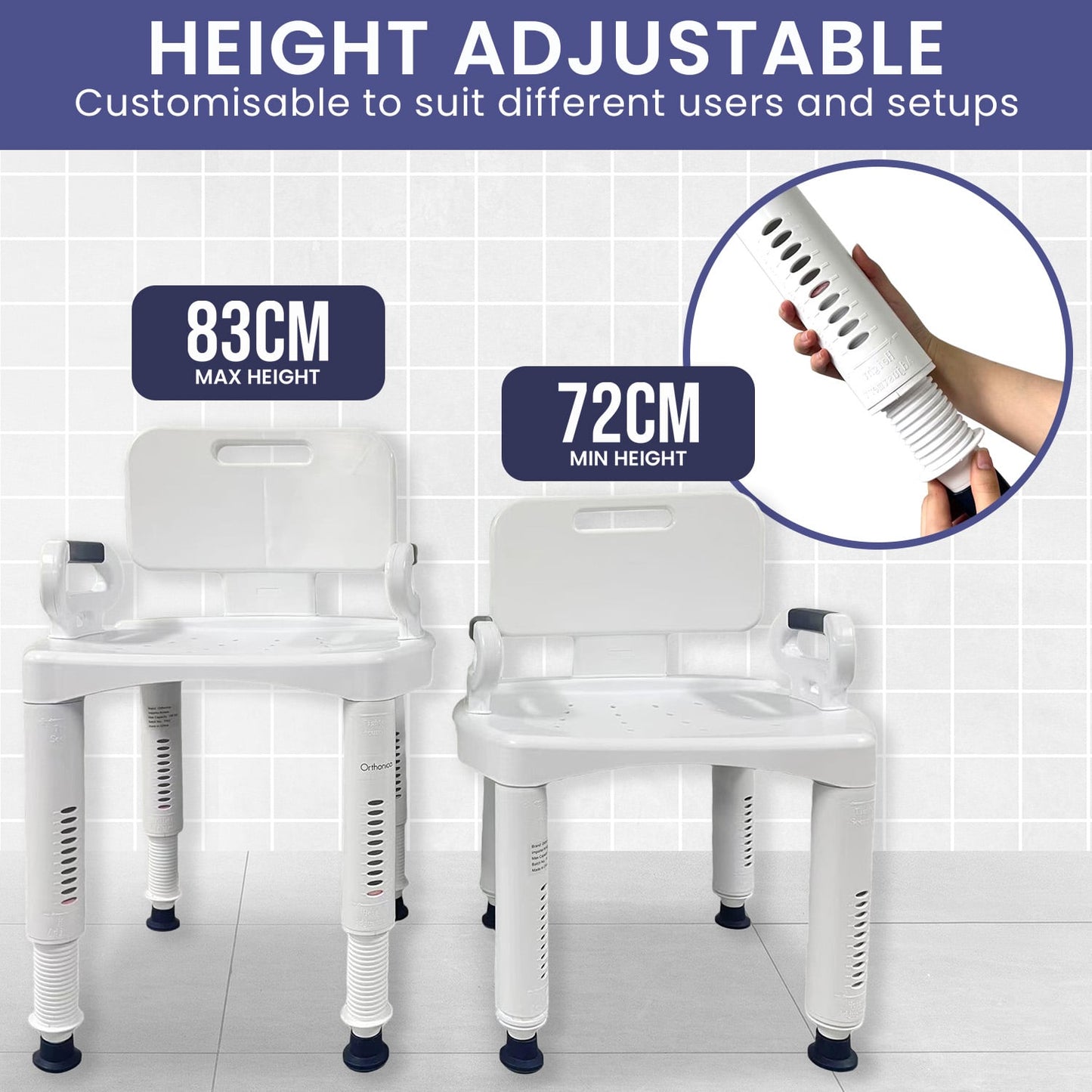 Premium Adjustable Shower Chair with Armrests 158kg Heavy-Duty Capacity