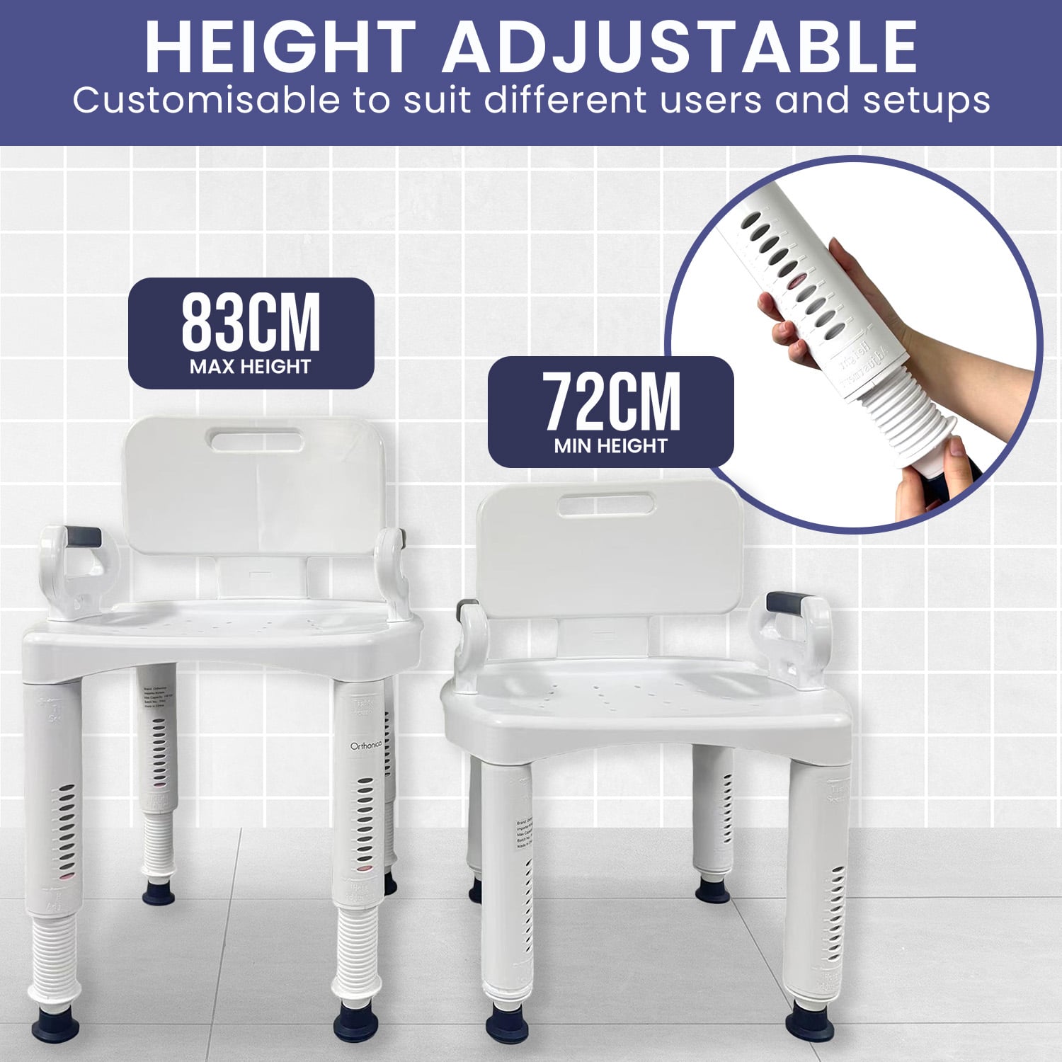 Premium Adjustable Shower Chair with Armrests 158kg Heavy-Duty Capacity