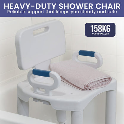 Premium Adjustable Shower Chair with Armrests 158kg Heavy-Duty Capacity