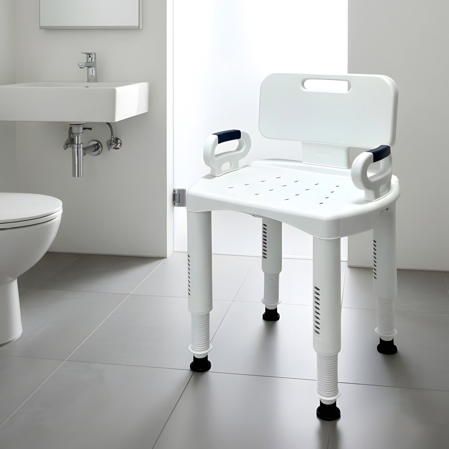 Premium Adjustable Shower Chair with Armrests 158kg Heavy-Duty Capacity