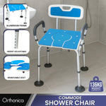 Height-Adjustable Aluminium Commode Shower Chair with Backrest and Soft Armrests