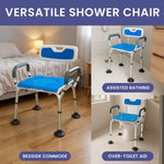 Height-Adjustable Aluminium Commode Shower Chair with Backrest and Soft Armrests