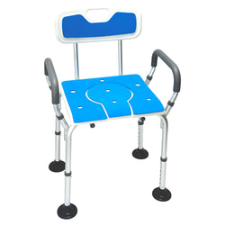 Height-Adjustable Aluminium Commode Shower Chair with Backrest and Soft Armrests