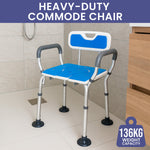 Height-Adjustable Aluminium Commode Shower Chair with Backrest and Soft Armrests