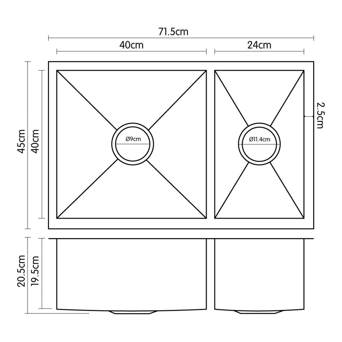 Stainless Steel Kitchen Sink Single Bowl 715x450cm