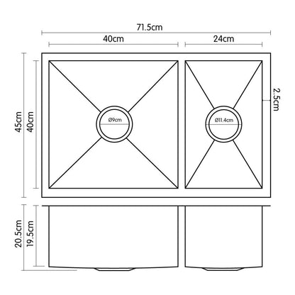 Stainless Steel Kitchen Sink Single Bowl 715x450cm