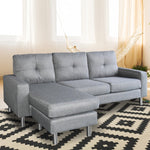 Linen Corner Sofa Couch Lounge Chaise with Metal Legs - Grey