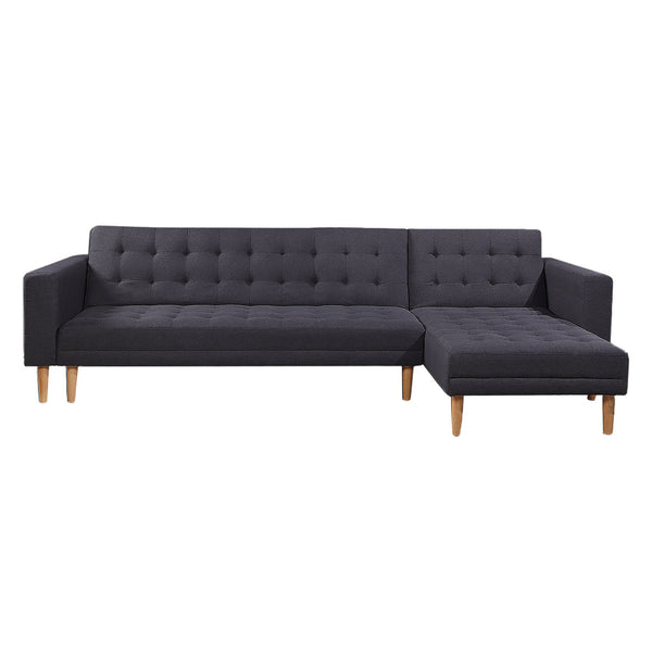  Linen Fabric Corner Sofa Bed Couch Lounge w/ Chaise D.Grey