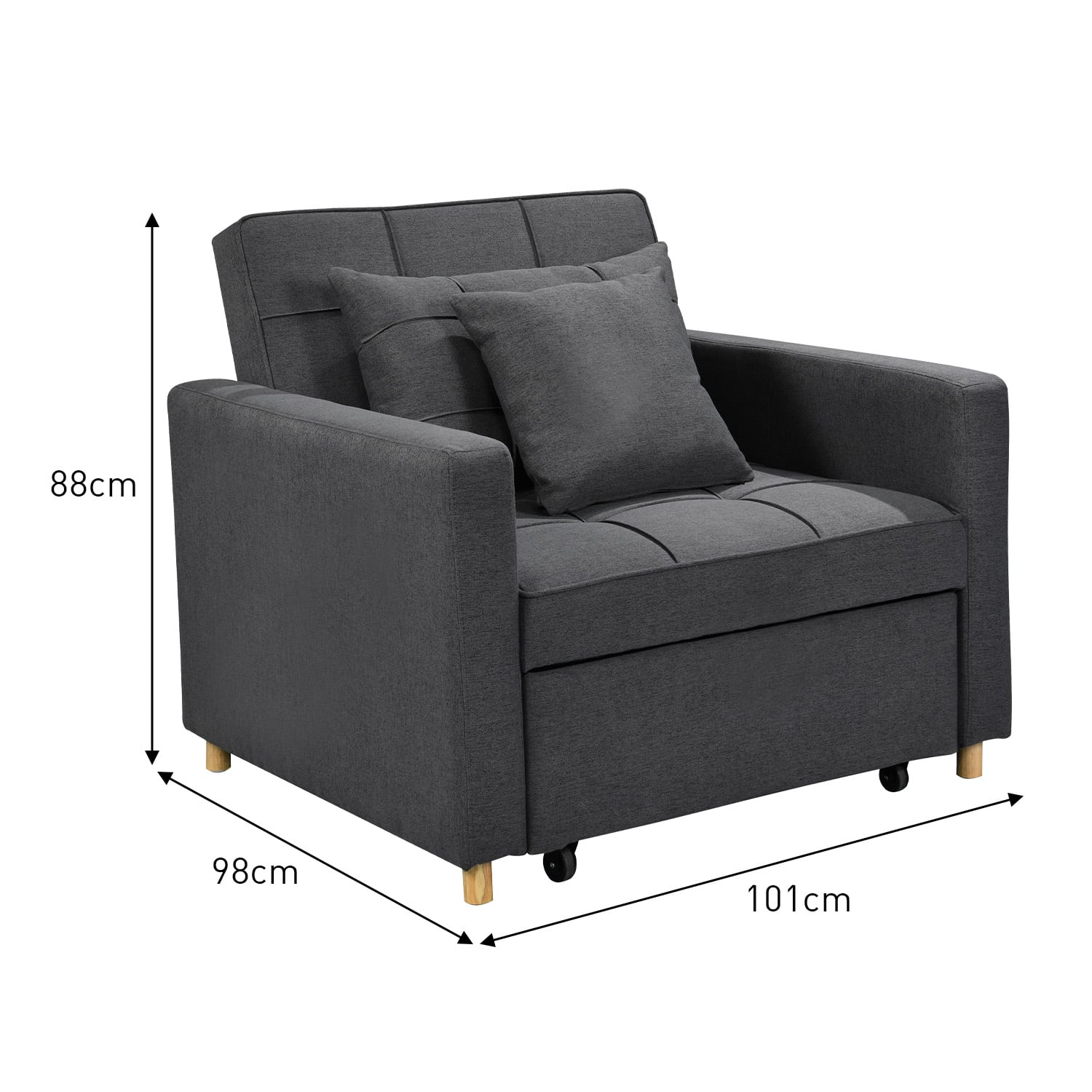 3-in-1 Convertible Lounge Chair Bed Sarantino Dark Grey Multifunctional