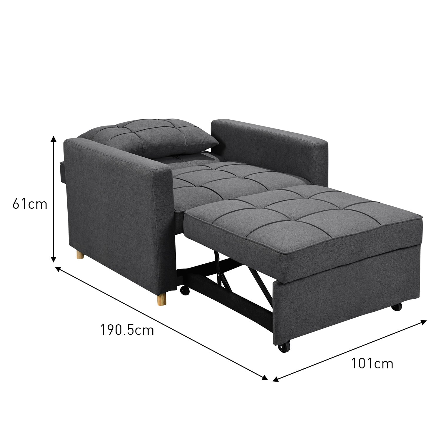 3-in-1 Convertible Lounge Chair Bed Sarantino Dark Grey Multifunctional