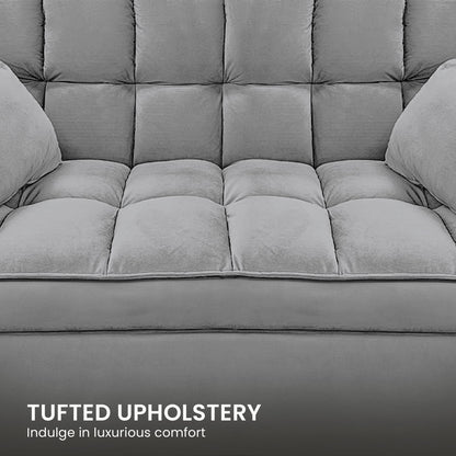 Quincy 2-Seater Velvet Sofa Bed Dark Grey Wooden Frame Tufted Design