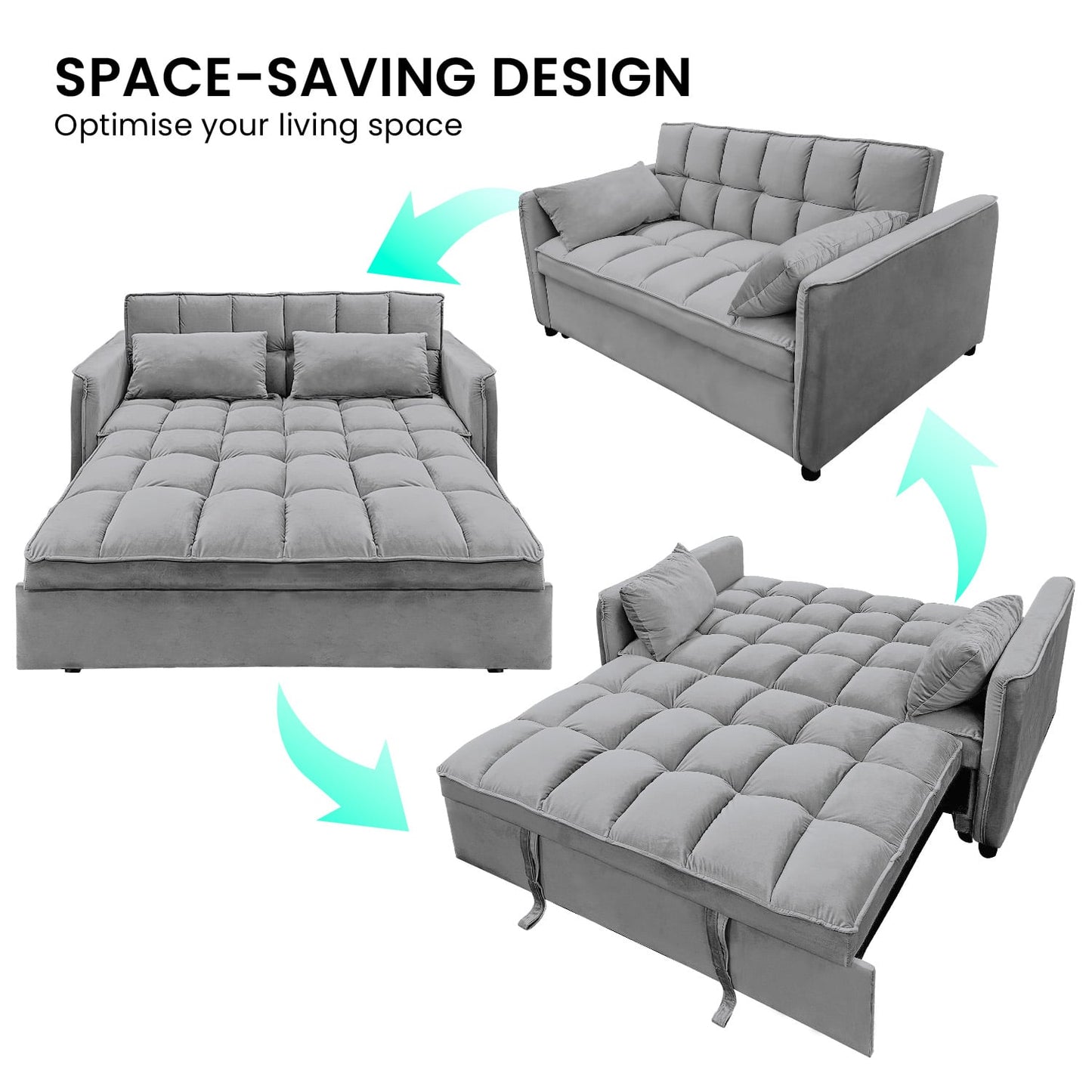 Quincy 2-Seater Velvet Sofa Bed Dark Grey Wooden Frame Tufted Design