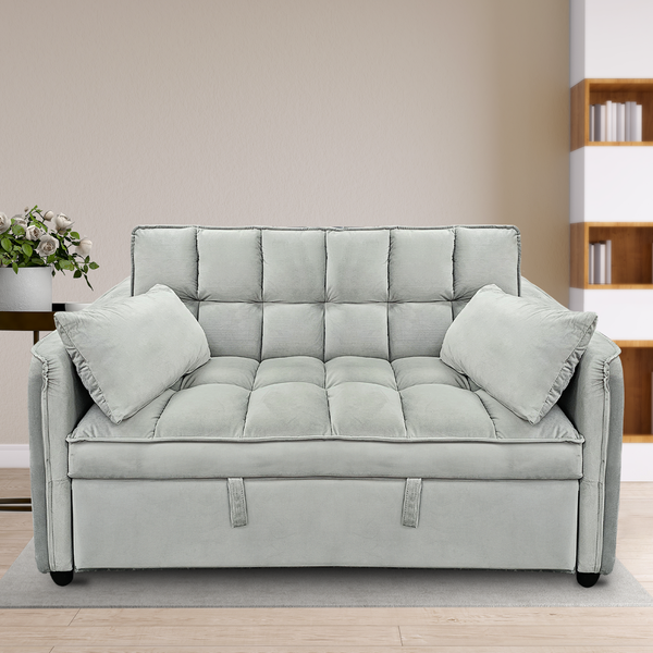  Light Grey Velvet Tufted Sofa Bed